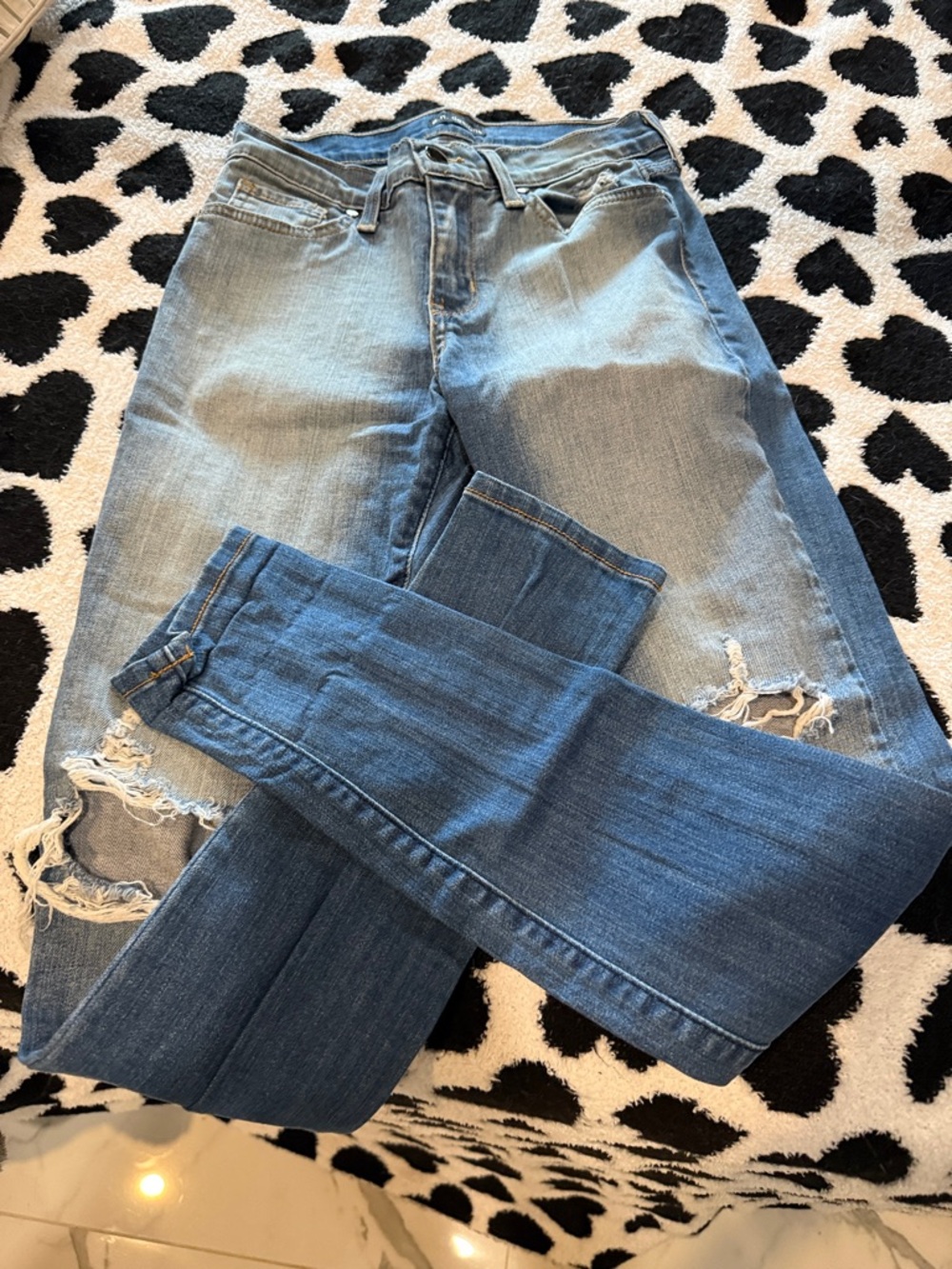High-Rise Two-Tone Distressed Skinny Jeans - Blue